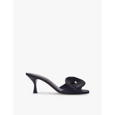 MAJE WOMENS MAJE FLORAL-APPLIQUÉ BUTTON-EMBELLISHED SATIN HEELED MULES