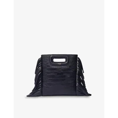 Maje Womens  Fringed Mock-croc Leather Cross-body Bag In Noir / Gris