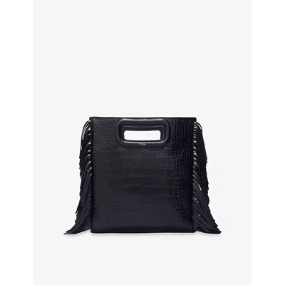 Maje Womens  Fringed Mock-croc Leather Cross-body Bag In Noir / Gris