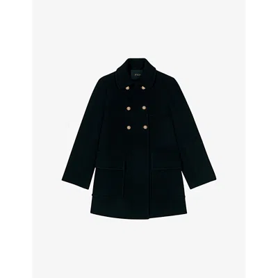 Maje Womens  High-collar Double-breasted Wool-blend Coat In Noir / Gris