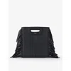 Maje Womens Noir / Gris M Mini Logo-embossed Fringed-trim Leather Cross-body Bag