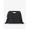 Maje Womens  M Mini Logo-embossed Fringed-trim Leather Cross-body Bag In Noir / Gris