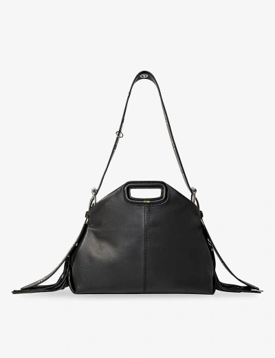 Maje Miss M Medium Leather Handbag In Noir / Gris