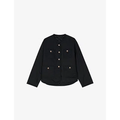 Maje Womens  Multi-pocket Round-neck Woven Coat In Noir / Gris