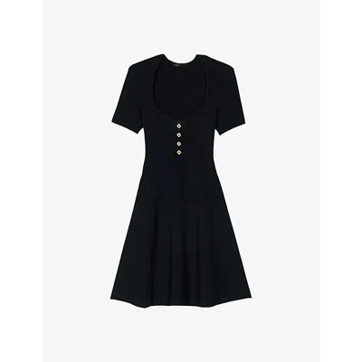 Maje Womens  Short-sleeved Sweetheart-neck Knitted Mini Dress In Noir / Gris