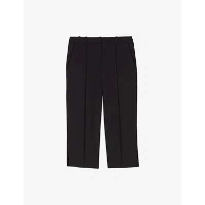 Maje Womens  Side-split High-rise Stretch-woven Capri Trousers In Noir / Gris