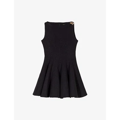 MAJE WOMENS NOIR / GRIS SLEEVELESS TWEED COTTON-BLEND MINI DRESS
