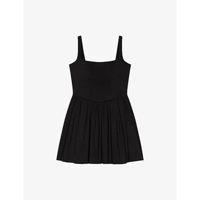MAJE WOMENS NOIR / GRIS SQUARE-NECK FLARED-SKIRT SLEEVELESS STRETCH-COTTON MINI DRESS