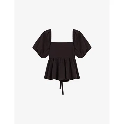 Maje Womens  Square-neck Stretch-woven Top In Noir / Gris