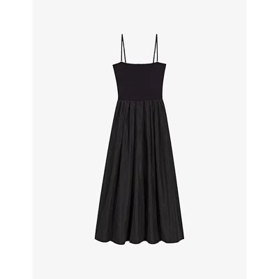 MAJE WOMENS NOIR / GRIS STRAPLESS MESH AND TAFFETA MIDI DRESS