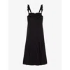 Maje Womens  Sweetheart-neck Frill-strap Stretch-satin Maxi Dress In Noir / Gris