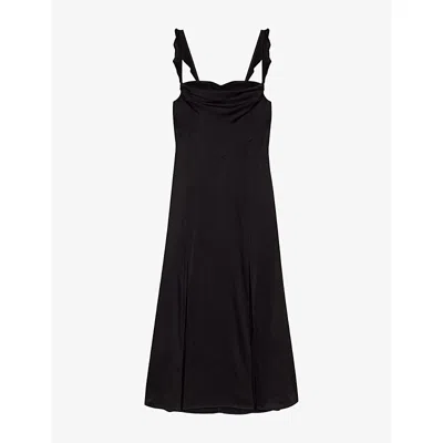 Maje Womens  Sweetheart-neck Frill-strap Stretch-satin Maxi Dress In Noir / Gris