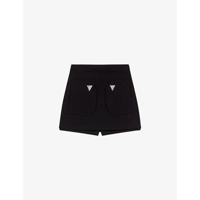 Maje Womens Noir / Gris Triangle Hardware-embellished Stretch-woven Mini Shorts
