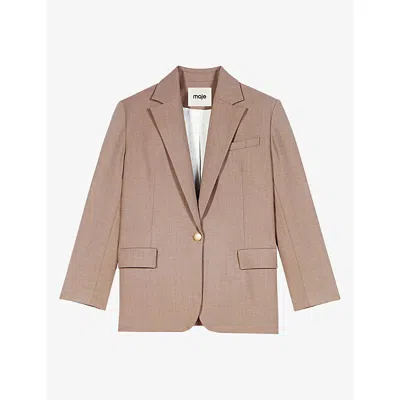 Maje Womens Notch-lapel Oversized-fit Woven Blazer Beige In Brown