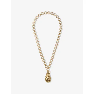 Maje Womens Pineapple Brass Pendant Necklace Or