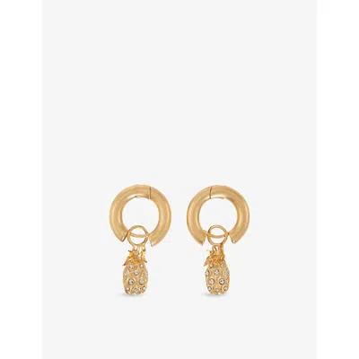 Maje Womens Or Pineapple Mini Rhinestone-embellished Gold-plated Brass Hoop Earrings
