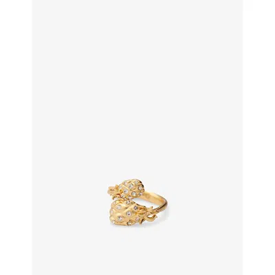 Maje Womens Pineapple Rhinestone And Brass Ring Or