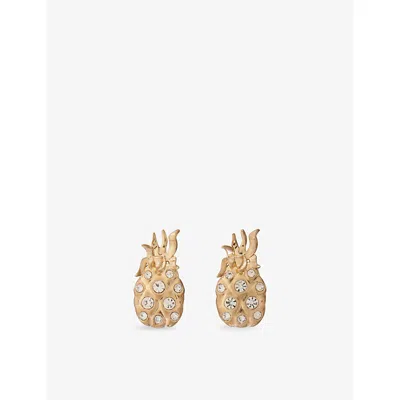Maje Womens Or Pineapple Rhinestone-embellished Gold-plated Brass Stud Earrings