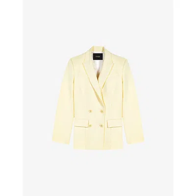 Maje Womens  Brooch Double-breasted Stretch-woven Blazer In Yellow