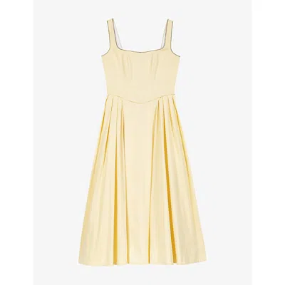 Maje Womens  Flared Rhinestone-embellished Stretch-cotton Midi Dress In Yellow