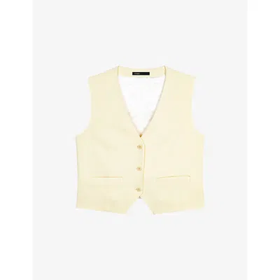 Maje Womens  Tailored V-neck Stretch-woven Waistcoat In Yellow