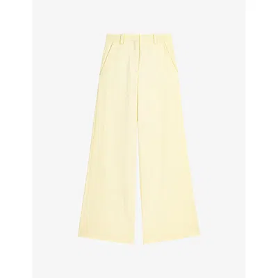 Maje Womens Pale Yellow Wide-leg Mid-rise Woven Trousers