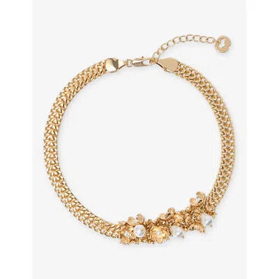 Maje Womens Pearl-embellished Wide-chain Brass Necklace Gold