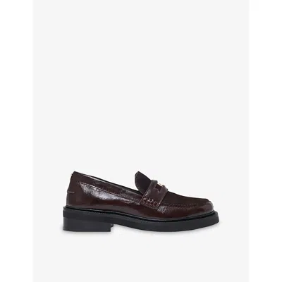 Maje Womens Penny-detail Leather And Suede Loafers Dark Brown Eur 40 / 7 Uk