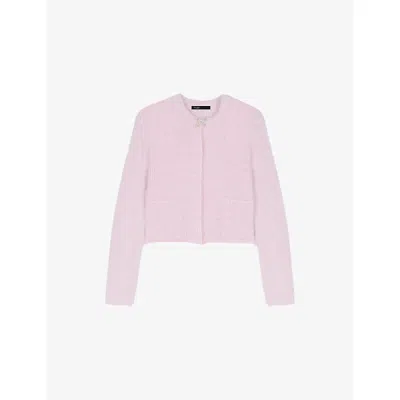 Maje Womens Pink Bow-embellished Ribbed Knitted Cardigan