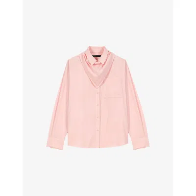 Maje Womens Pink Detachable-scarf Long-sleeved Cotton Shirt