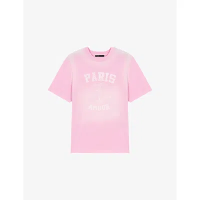 Maje Womens Pink Nautical Text Print Cotton T-shirt