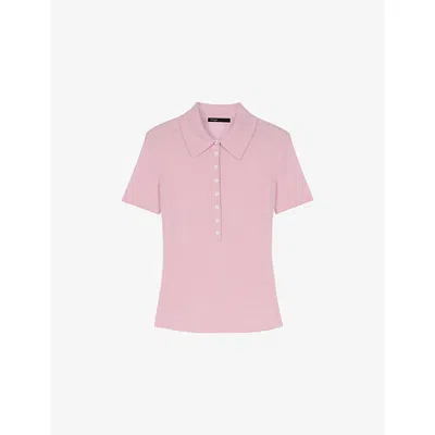 Maje Womens Pink Ribbed Wool And Silk Polo Jumper In Multi