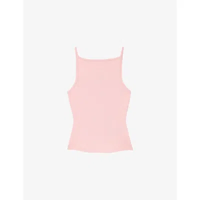 Maje Womens Pink Square-neck Ribbed Cotton-blend Top