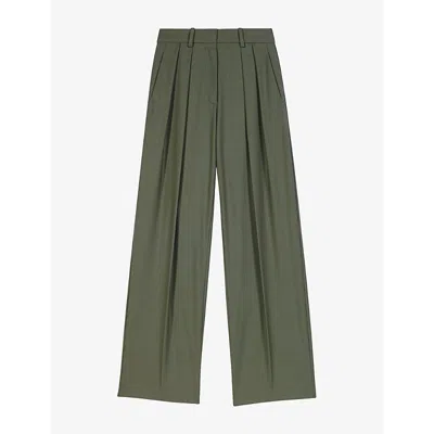 Maje Womens Pleated Wide-leg Wool-blend Trousers Khaki
