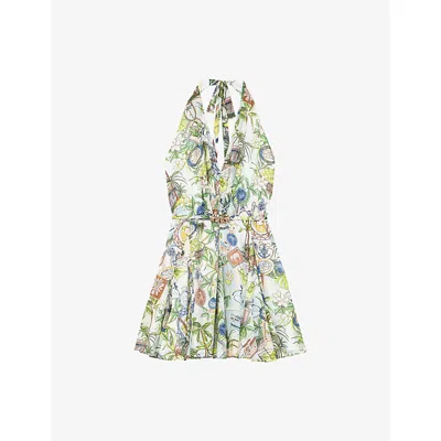 Maje Womens Backless Floral-print Cotton Mini Dress Postcard Print In Multi