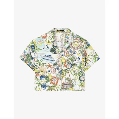 Maje Womens Postcard Print Postcard-print Short-sleeved Cotton Shirt In Multi