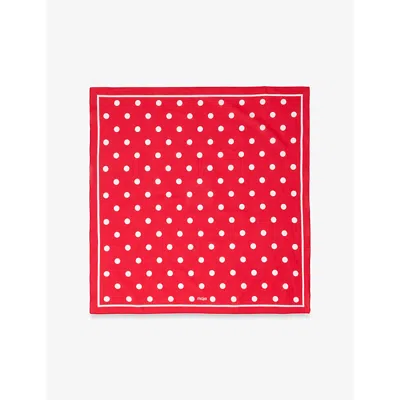 Maje Womens Red Dots Print Polka Dot-pattern Cotton Bandana Scarf In White