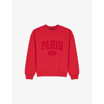 MAJE WOMENS RED PARIS ROUND-NECK COTTON SWEATSHIRT