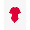 Maje Womens Red Ribbed-knit Slim-fit Stretch Cotton-blend Bodysuit In Red