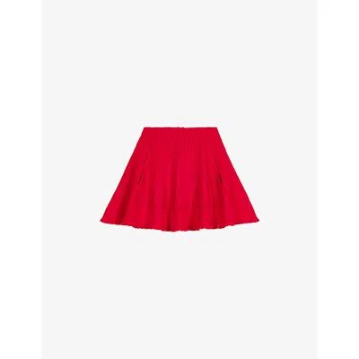 Maje Womens Red Side-pocket Ribbed Knitted Mini Skirt