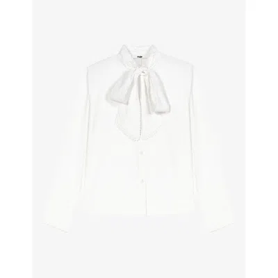 Maje Womens Removable-bow Long-sleeve Cotton Shirt White