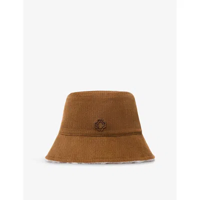 MAJE WOMENS REVERSIBLE CORDUROY AND FAUX-SHEARLING BUCKET HAT BROWN