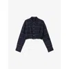 Maje Womens Blue / Green Rhinestone-embellished Checked Cropped Cotton Shirt In Blue