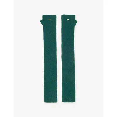 Maje Womens Ribbed Hardware-embellished Yak-blend Mittens Bottle Green