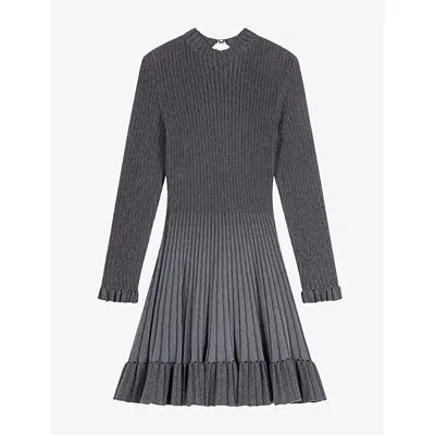 Maje Womens Ribbed High-neck Stretch-knit Mini Dress Grey In Gray