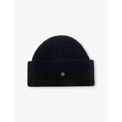 Maje Womens Black Ribbed Wool And Cashmere Beanie Hat