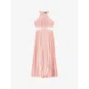 Maje Womens  Pleated Cut-out Woven Midi Dress In Roses