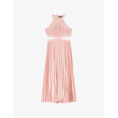 Maje Womens  Pleated Cut-out Woven Midi Dress In Roses