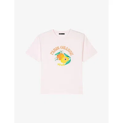 Maje Womens  Tropical-print Short-sleeve Cotton T-shirt