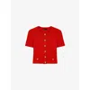 Maje Cropped Cardigan With Gold Buttons In Rouges